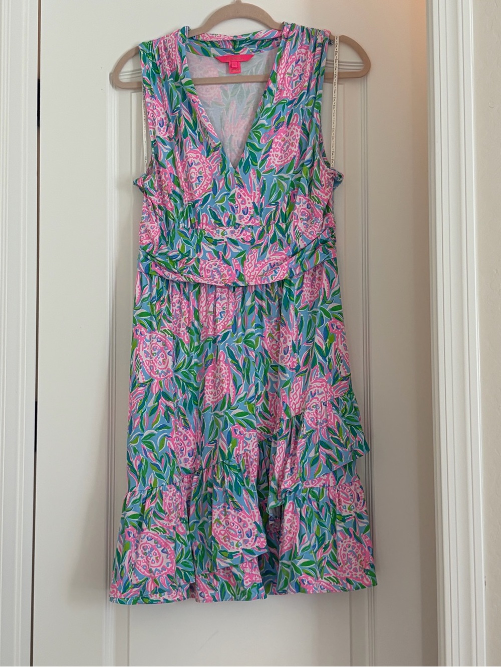 Lilly Pulitzer Pink and Green Floral Sleeveless V-Neck Dress
